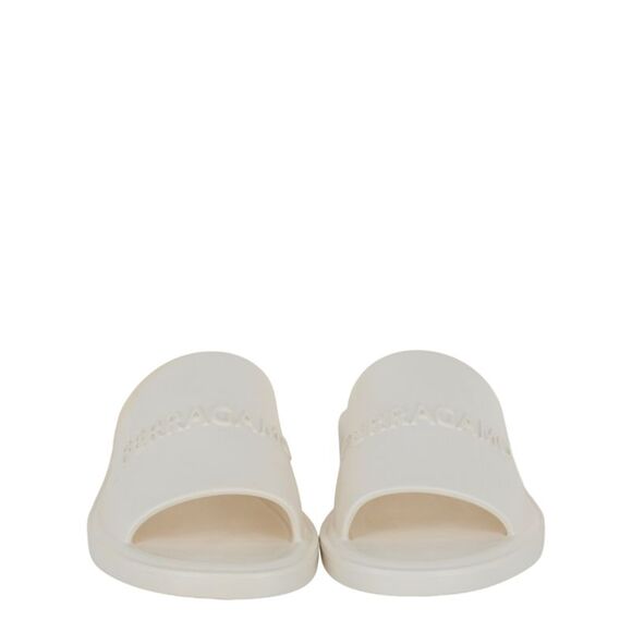Ferragamo Giuneva Logo Embossed Slides White Mens